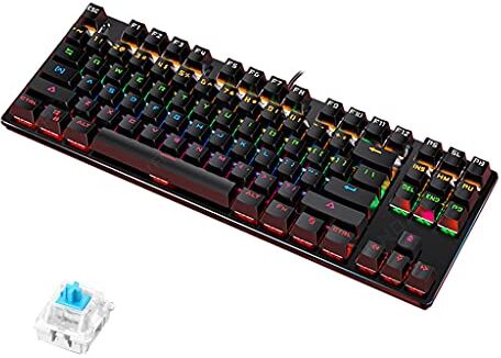 Yisawroy K400 87 Tasti Blu/Nero Switch Tastiera Meccanica USB Wired con RGB Retroilluminato per Laptop e Altre Versione Aggiornamento