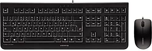 CHERRY DC 2000, Set di Tastiera e Mouse Con Fili, Layout per l'Unione Europea (QWERTY), Plug & Play tramite 1 Porta USB, Design Piatto, Mouse Simmetrico, Nero