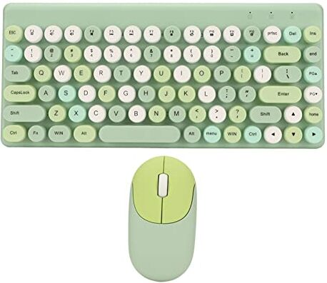 Jectse Combinazione Tastiera e Mouse Wireless, Tastiera Colorata retrò per Macchina da Scrivere a 86 Tasti con Graziosi Copritasti Rotondi, Combinazione Mouse Tastiera Ergonomica (Verde)