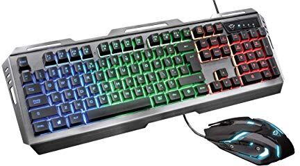 Trust GXT 845 Tural Kit Tastiera e Mouse USB, QWERTY Italiano, Illuminazione LED, Anti-Ghosting, 12 Tasti Multimediali, 6 Pulsanti, per PC, Computer, Laptop, Giochi