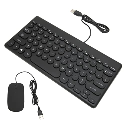 cigemay Set Tastiera e Mouse Cablati Mini Set USB, 4 Tasti per Mouse, Tastiera Tonda con Copritasti, Sottile e Portatile, Adatto per Ufficio, Casa, Scuola, Ecc. (78 Chiavi)(Nero)