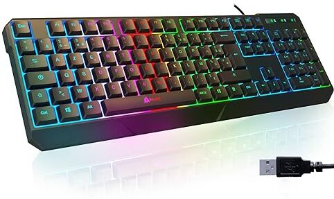 KLIM Chroma Gaming Keyboard AZERTY FRANCE Wired USB High Performance Chromatic Lighting Gaming Black RGB PC PS4 Windows Mac [ New Version ]