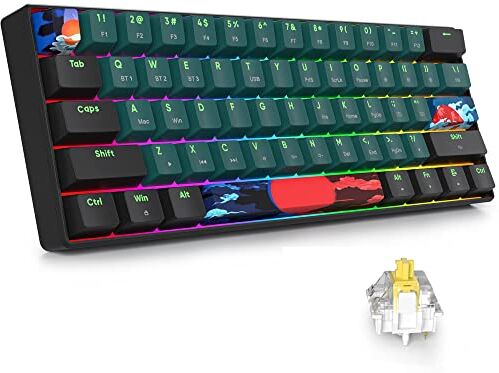 surmen GT61 60% Tastiera da gioco meccanica 60% RGB retroilluminata a caldo Mini tastiera compatta wireless Bluetooth 5.0 Tastiera programmabile/N-Key Rollover (Gateron Yellow, Sound Wave 61)