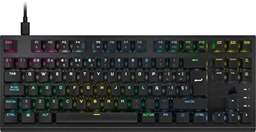 Corsair K60 PRO TKL RGB Tastiera Ottico-Meccanica Gaming Tenkeyless OPX Switch, Struttura in Alluminio Spazzolato, Cavo USB Type-C Rimovibile Layout ES, QWERTY Nero