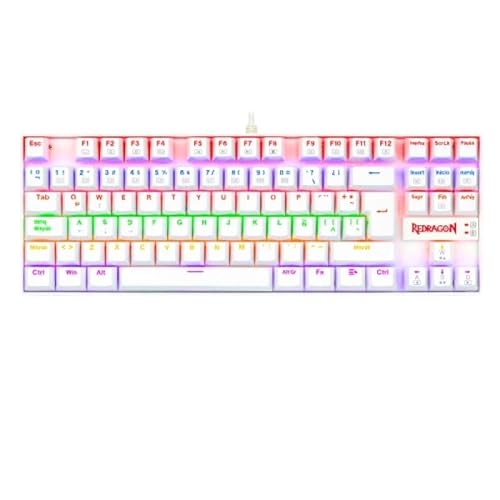 Redragon K552 RGB Kumara White Tastiera Gaming Meccanico Tenkeyless Interruttori Blu Rinforzato Retroilluminazione RGB Distribuzione Spagna Colore Bianco PC Windows Compatibile