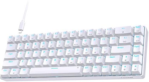 TMKB Technology Mechanical KeyBoard TMKB Tastiera Meccanica Gaming, T68SE 60% Compact Mini USB Wired Tastiera, Layout US QWERTY Brown Switches Anti-Ghosting Keyboard per PC Windows/Laptop/Mac OS, Bianco