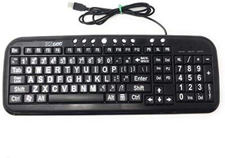 DC New EZsee Large Print Wired USB Computer Keyboard with White Letter on Black Keys