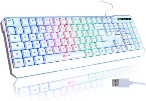 KLIM Chroma Tastiera QWERTY BRITANNICO (UK) per Gaming USB Nuova Versione Colori da Videogioco e Retroilluminata Tastiera da Gioco Tastiera per Videogame, PC PS4 PS5 Windows, Mac Bianca