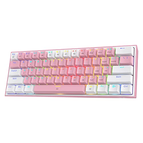 Redragon K617 Fizz 60% Wired RGB Gaming Keyboard, 61 Tasti Hot-Swap Compact Tastiera Meccanica w/Bianco e Colore Rosa, Interruttore Rosso Lineare, Pro Driver/Software Supportato