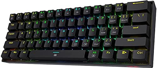 Redragon K630 Dragonborn Tastiera da gioco RGB cablata al 60%, tastiera meccanica compatta a 61 tasti con interruttore rosso lineare, supporto driver professionale, nero