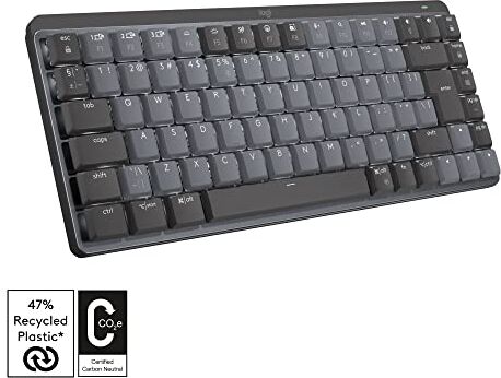 Logitech MX Mechanical Mini Tastiera Retroilluminata Wireless, Switch a Clic, Tasti Retroilluminati, Layout Scandinavo QWERTY Grigio