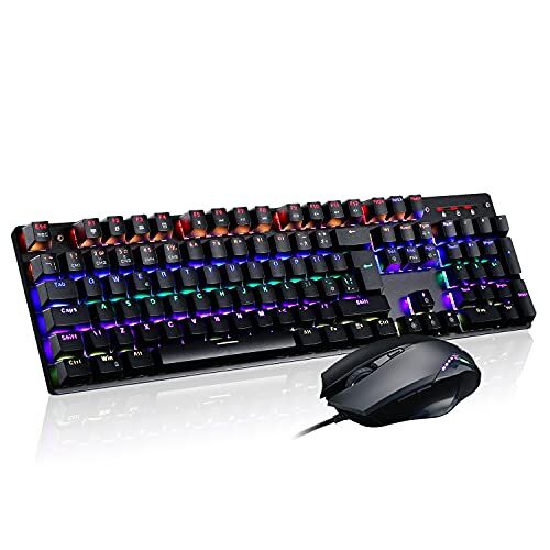 teamwolf Mechanical Gaming Keyboard RGB Backlight UK Layout 105 Keys and Mouse 4800 DPI Professional Combo (Blue Switches)