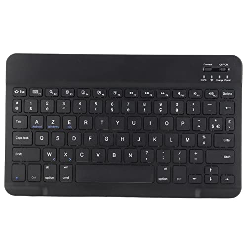 Bewinner Tastiera Francese Wireless, Tastiera Bluetooth Wireless AZERTY Europea Francese, Tastiera Tablet Wireless Portatile Sottile da 10 Pollici, Struttura in Metallo Spazzolato per (Nero)