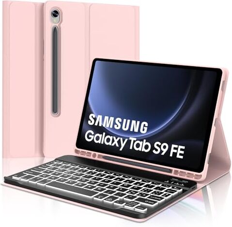 JADEMALL Custodia con Tastiera per Samsung Tab S9 FE 10.9"/ Tab S9 11" 2023 Italiano QWERTY Tastiera Retroilluminata Bluetooth Magnetica Staccabile, Rosa