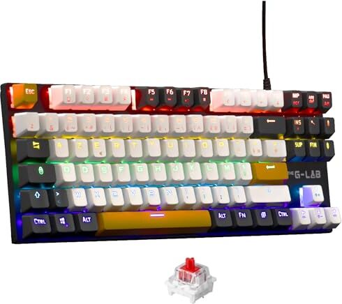 THE G-LAB Keyz Mercury Colors Tastiera Meccanica TKL 87 Tasti Arancione, Bianco E Nero, Tastiera Gaming Meccanica Wired USB, Retroilluminazione LED RGB- Tastiera Gamer Compact PC/PS5/XBOX Nuovo