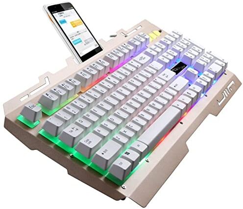 Wired Keyboard Tastiera cablata ZGB G700 104 tasti USB Wired Meccanico Sentire Glowing Pannello in metallo Sospensione Tastiera da gioco con supporto per telefono Tastiera cablata (colore: oro)