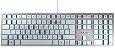 CHERRY KC 6000 SLIM, Tastiera di design Ultrapiatta, Layout per la Germania (QWERTZ), Con Filo (Porta USB-A), Tasti Silenziosi, Scritte a lunga Durata, Argento