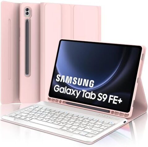 JADEMALL Custodia con Tastiera per Samsung Tab S9 FE+ 12.4"/ Tab S9 Plus 12.4" 2023 Italiano QWERTY Tastiera Bluetooth Magnetica Staccabile, Rosa