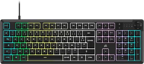 Corsair K55 Core RGB Tastiera da gioco cablata a membrana Interruttori reattivi Resistenza agli spruzzi Ten-Zone RGB Tasti multimediali Compatibile con iCUE AZERTY FR PC, Mac Nero