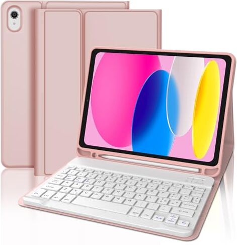 FARYODI Custodia con Tastiera per iPad 10 Gen 10,9" Tastiera Italiano QWERTY per iPad 10 Gen 10,9" (A2696/A2757/A2777) Tastiera Bluetooth Wireless, Rosa chiaro