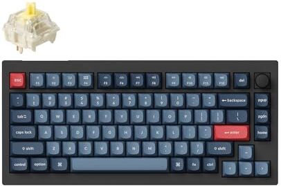 Keychron V1 MAX Tastiera Meccanica Wireless, layout al 75% QMK/VIA programmabile con Hot-swappable Gateron Jupiter Banana Switch compatibile con Mac Windows Linux Versione con manopola (ANSI/US)