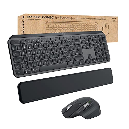 Logitech MX Keys Combo for Business   Gen 2, Tastiera e Mouse Wireless Full Size, Tedesco QWERTZ Grigio