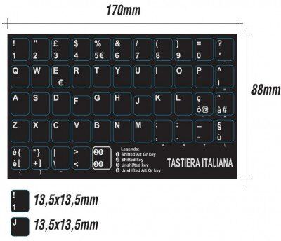 StickersLab Adesivi Lettere Tastiera Italiano Fondo Nero Lettere Bianche Tasti Grandi 13,5mm x 13,5mm (5 Pezzi)