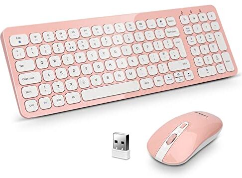 LeadsaiL Set di tastiera e mouse wireless, rosa wireless mouse e tastiera, sottile, silenziosa e compatta, 2,4 G, senza fili, QWERTY UK, tastiera USB per computer Windows PC/Laptop/Surface/Apple Mac