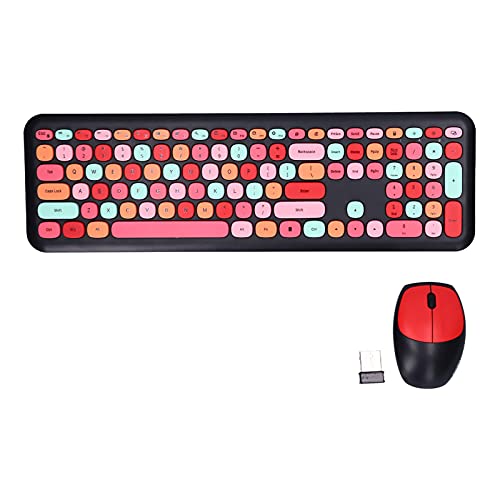 Heayzoki Set Mouse e Tastiera Wireless, Mouse e Tastiera da Gioco Combinati con Tastiera e Mouse 2.4G Retro Multi Color Mute Cover Set Mouse e Tastiera Wireless per L'home Office(Nero misto)