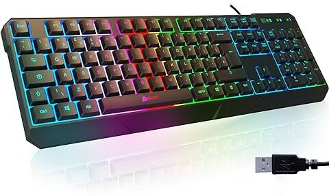 KLIM Chroma Tastiera QWERTY BRITANNICO (UK) per Gaming USB Nuova Versione 2024 Colori da Videogioco e Retroilluminata Tastiera da Gioco Tastiera per Videogame, PC PS4 PS5 Windows, Mac Nero