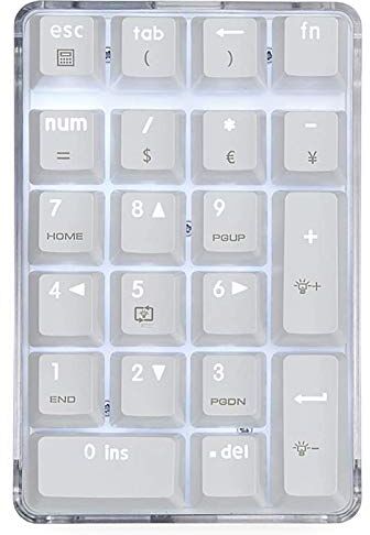 Doumneou Tastiera Numerica Meccanica Interruttore Blu Tastiera Da Gioco Wired Caso Cristallo Bianco Retroilluminato 21 Mini Numpad Portatile