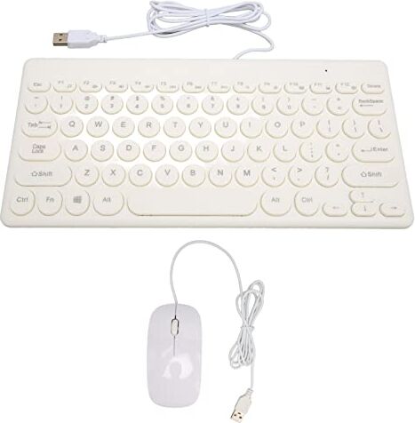 Cuifati Combinazione Mouse Tastiera Cablata, 78 Tasti Tastiere Tonde Tastiere per Computer e Mouse a 4 Tasti, Tastiera Ergonomica per Ufficio (Bianco)