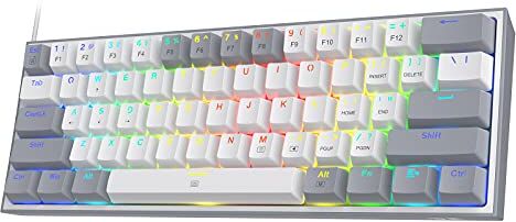 Redragon K617 Tastiera di Gioco RGB cablata 60%, Tastiera meccanica compatta 61 tasti, interruttore lineare rosso, supporto driver Pro (Grigio)