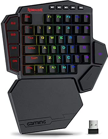 Redragon K585 DITI Wireless tastiera meccanica a una mano, interruttori blu, 42 tasti 2.4Ghz RGB 40% tastiera di gioco con 7 tasti macro a bordo, poggiapolsi staccabile, batteria 3000 mAh