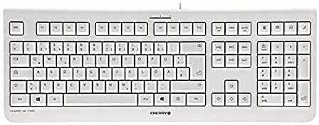 CHERRY KC 1000, Tastiera Con Filo, Layout per il Belgio (AZERTY), Plug & Play tramite Porta USB, Design Piatto, Battitura Estremamente Silenziosa, Bianco-Grigio