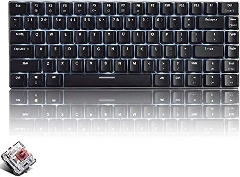 CROSS ZEBRA Tastiera Meccanica da Computer Gaming, USB Cablata 82 Tasti Anti-Ghosting Tastiera Gioco Bianco Illuminata Backlit, Mechanical Keyboard Compatta Ergonomica, Interruttore Marrone, Nero