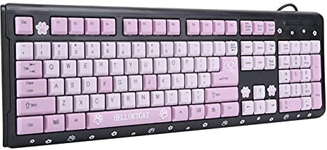 Voluxe USB Wired Tastiera, Tastiera Cablata Nero e Rosa Ultrasottile con Simpatico Cartone Animato Tastiera meccanica da Gioco Universale Staffa Regolabile Tastiera a 104 Tasti per Ufficio Casa Computer