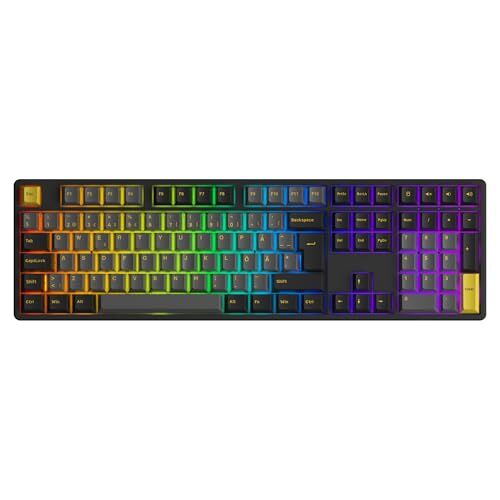 Akko 3108B Plus Tastiera meccanica, layout ISO-DE/Nordic Multiplo modalità RGB Tastiera da gioco per ufficio, tasti Cherry PBT Hotswap N-Key Rollover per Mac Windows (Gelatina Viola)