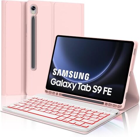 JADEMALL Custodia con Tastiera per Samsung Tab S9 FE 10.9"/ Tab S9 11" 2023 Italiano QWERTY Tastiera Retroilluminata Bluetooth Magnetica Staccabile, Rosa