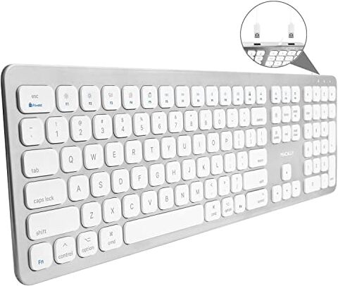 Macally WKEYHUBMB-A, Tastiera Mac estesa con tastierino numerico, 2 Porte USB e Layout Americano QWERTY, USB-A, Design in Alluminio