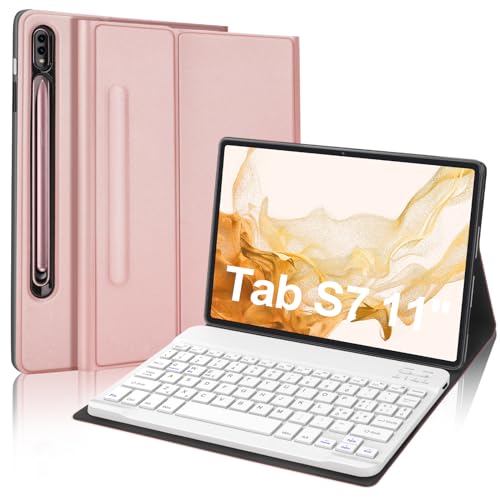 JADEMALL Custodia con Tastiera per Samsung Galaxy Tab S8/S7 11" 2022/2020, Italiano QWERTY Tastiera Magnetica Staccabile Bluetooth, Rosa