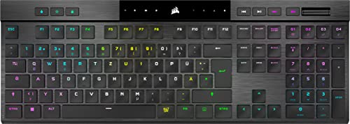 Corsair K100 AIR Wireless RGB Tastiera meccanica ultra sottile da gioco Sub-1-ms-SLIPSTREAM Wireless, Bluetooth, Cherry MX Ultra Low Profile Switch Layout francese QWERTZ Nero