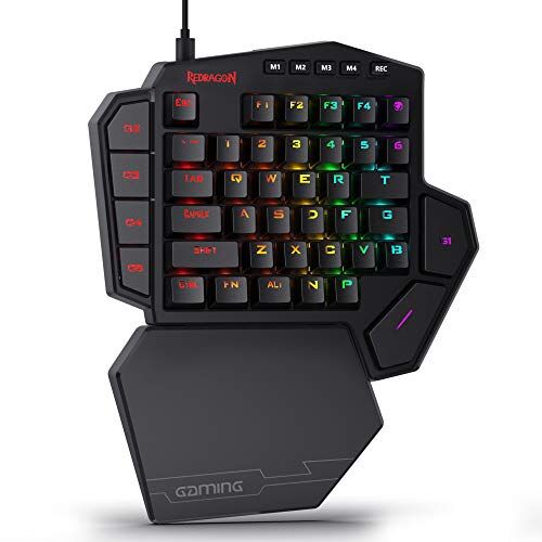 Redragon K585 DITI Tastiera da gioco meccanica RGB a una mano, tastiera da gioco professionale di tipo C con 7 tasti macro integrati, poggiapolsi staccabile, 42 tasti (Interruttore rosso)