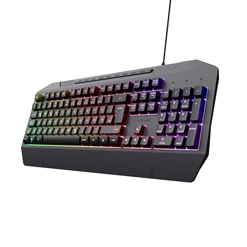 Trust GXT 836 Evocx Gaming Tastiera con layout tedesco QWERTZ, 78% plastica riciclata, illuminazione RGB, tasti multimediali, tastiera USB per PC/laptop, colore nero