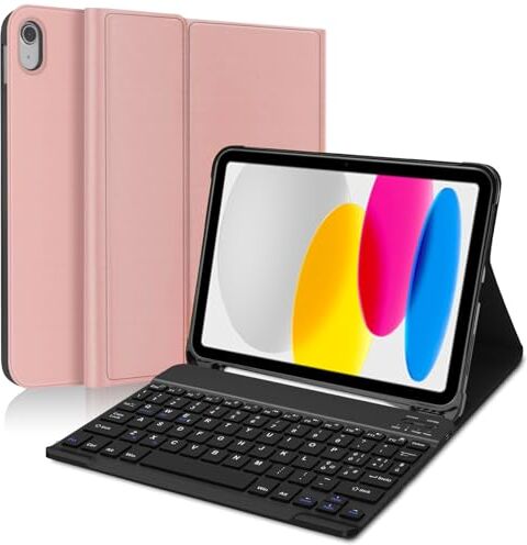 JADEMALL Custodia con Tastiera per iPad 10 Generazione 2022 10.9", Italiano QWERTY-Layout Bluetooth Tastiera Staccabile Magnetica per iPad 10a Generazione 10.9", Oro Rosa