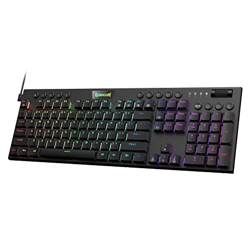 Redragon K619 Horus RGB tastiera meccanica, ultra-sottile progettato Wired Gaming Keyboard w/basso profilo Keycaps, Dedicated Media Control & Linear Red Switch, Pro Software supportato
