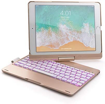 HENGHUI 360 Rotante iPad 6, iPad 5, Air 2, Pro 9,7 pollici Backlit Tastiera Caso iPad 6a 5a Generazione Bluetooth Tastiera Copertura Pieghevole Integrata Tastiera (iPad5/iPad6/Air2/Pro9.7, oro rosa)