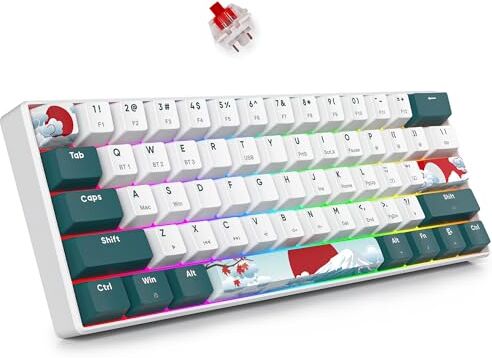 SOLIDEE 60% tastiera meccanica RGB cablata/bluetooth 5.0 tastiera a doppia modalità,tastiera da gioco meccanica retroilluminazione RGB,61 tastie hot swappable keyboard gateron red per PC(GT61 Forest)