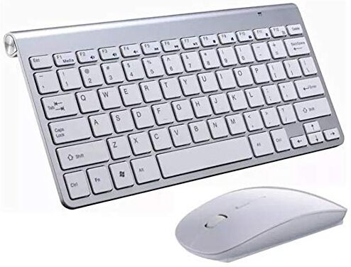 WQM Mini Portable Mouse Keyboard Set Combo 2.4G Slim Multimedia Computer Wireless Keyboard For Mac Desktop Laptop PC TV (Silver keyboard + mouse)