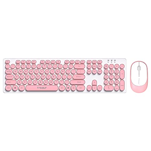 burko Tastiera Mouse Combinazione TF770 2.4G Wireless Keyboard Mouse Combo Retro Punk Round Keycap Comodo Muto Ampia Compatibilità Rosa